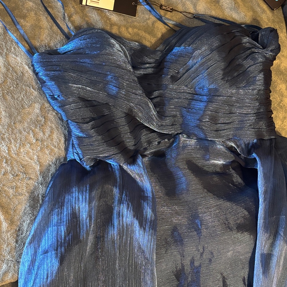 La Femme Strapless Dress in Shimmering Blue